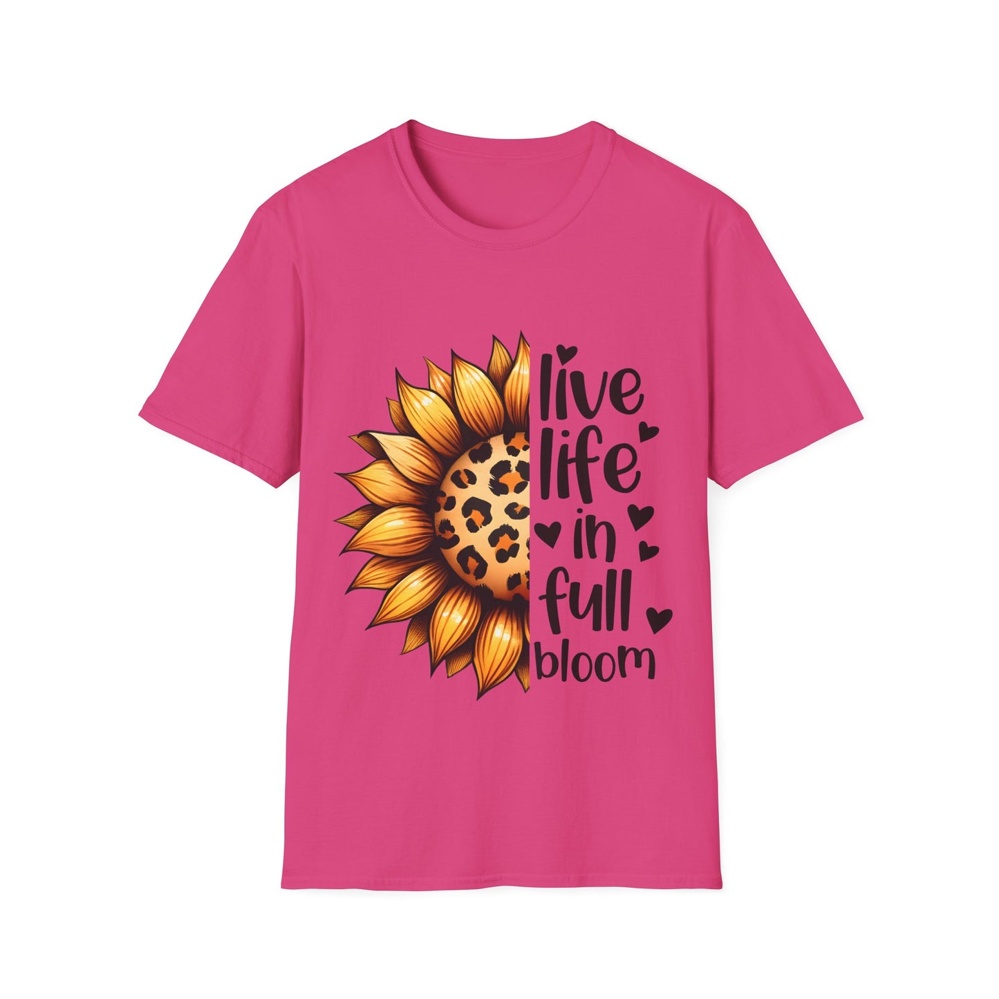 Live Life in Full Bloom Sunflower Tee, Unisex Softstyle T-Shirt, Floral Graphic Shirt, Gift for Nature Lovers, Spring/Summer Fashion,