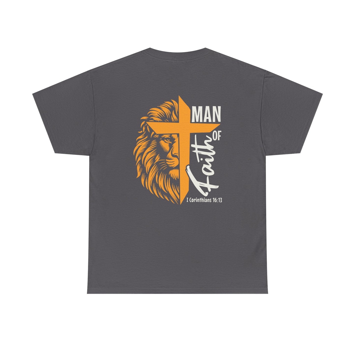Faith-Inspired Unisex Heavy Cotton Tee, Christian Apparel, Lion and Cross Design, Gift for Him, Spiritual Wear, Everyday Comfort, Casual