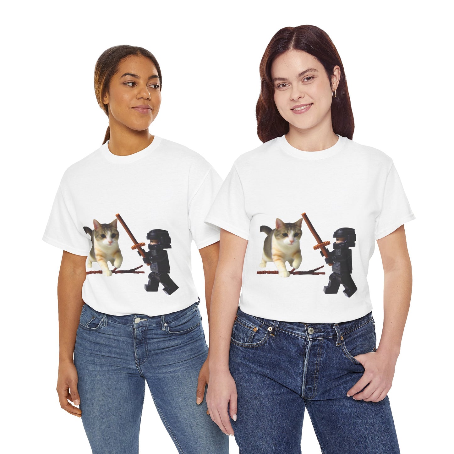 Lego Darth Vader Unisex Tee - Darth Vader Sword Fighting with Cat Design