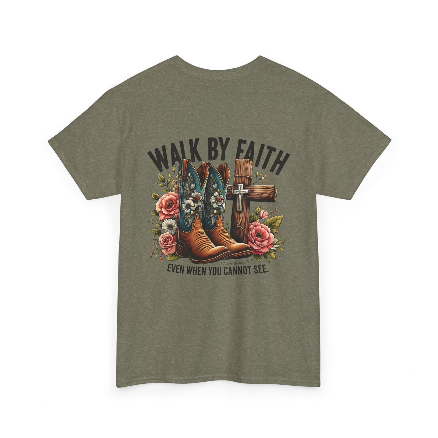 Walk by Faith Unisex Heavy Cotton Tee - Inspirational Cowboy Boots Shirt, Faith-Based Apparel, Christian Gift, Casual Everyday Wear,