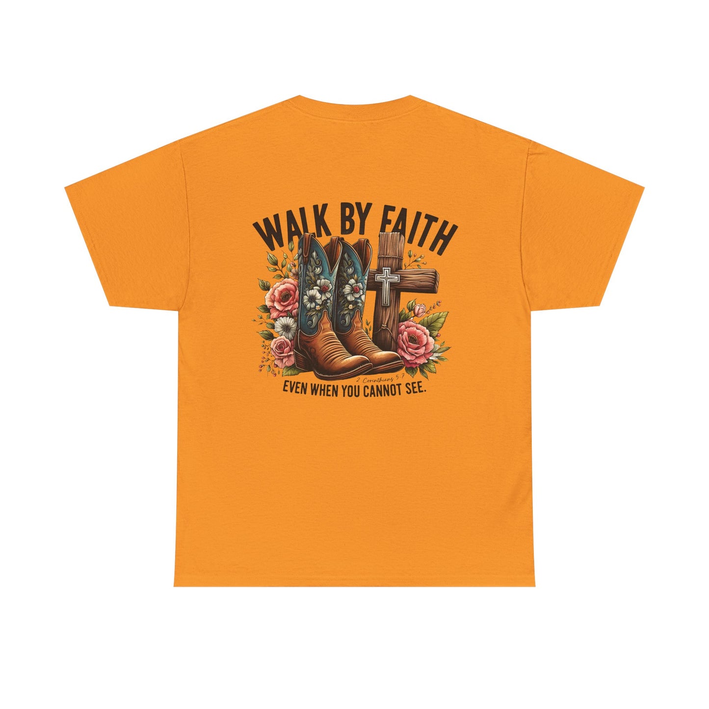 Walk by Faith Unisex Heavy Cotton Tee - Inspirational Cowboy Boots Shirt, Faith-Based Apparel, Christian Gift, Casual Everyday Wear,