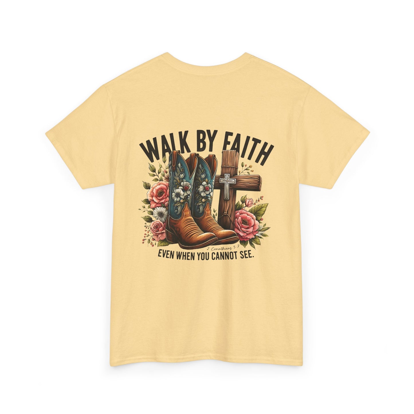 Walk by Faith Unisex Heavy Cotton Tee - Inspirational Cowboy Boots Shirt, Faith-Based Apparel, Christian Gift, Casual Everyday Wear,