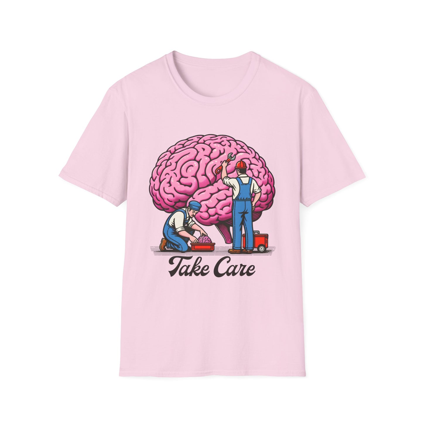 Take Care Brain T-Shirt, Fun Graphic Tee, Mental Health Awareness Shirt, Gift for Caregivers, Casual Wear, Unisex Softstyle