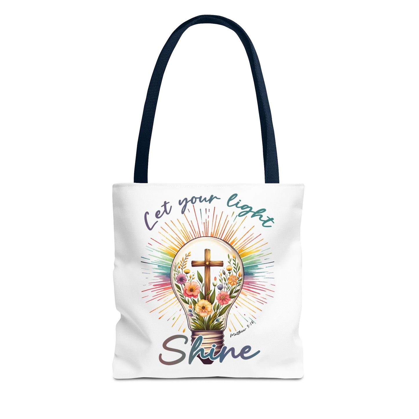 Inspirational Christian Tote Bag - Let Your Light Shine, Floral Design, Gift for Church, Bible Study, Mother's Day, Faith