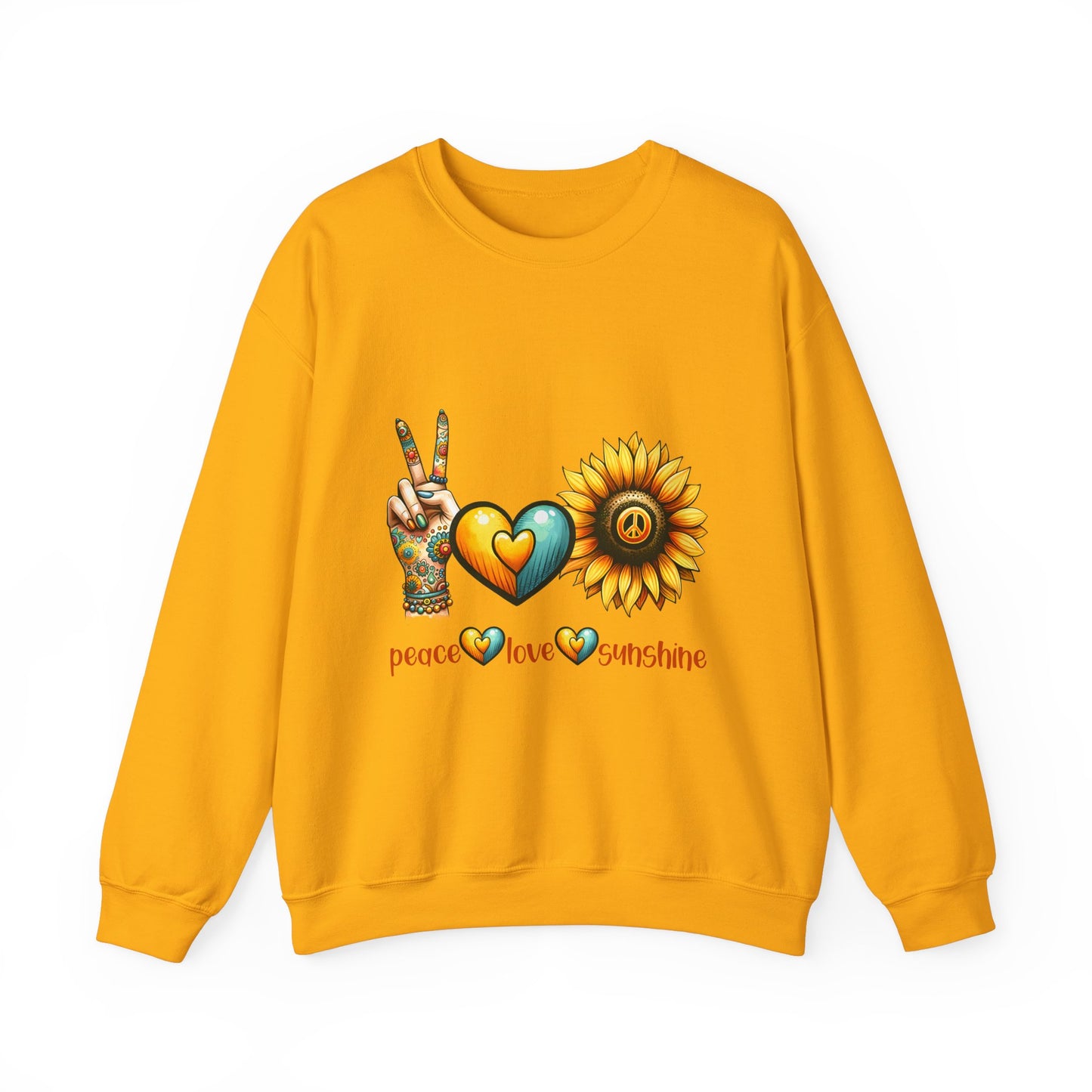 Peace Love Sunshine Sweatshirt, Unisex Crewneck, Boho Style, Gift for Her, Summer Vibes, Festival Wear, Eco-Friendly Sweatshirt