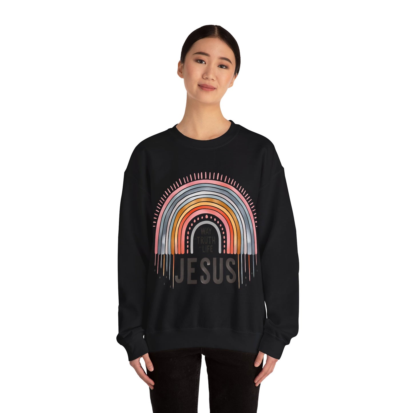Jesus Rainbow Sweatshirt, Cozy Unisex Crewneck, Christian Apparel, Faith Sweatshirt, Gift for Believers, Inspirational Fashion