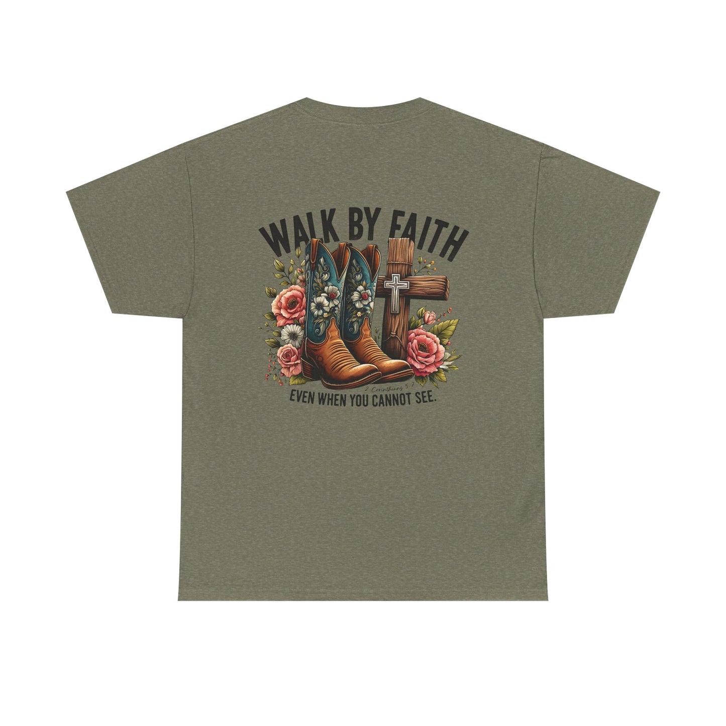 Walk by Faith Unisex Heavy Cotton Tee - Inspirational Cowboy Boots Shirt, Faith-Based Apparel, Christian Gift, Casual Everyday Wear,