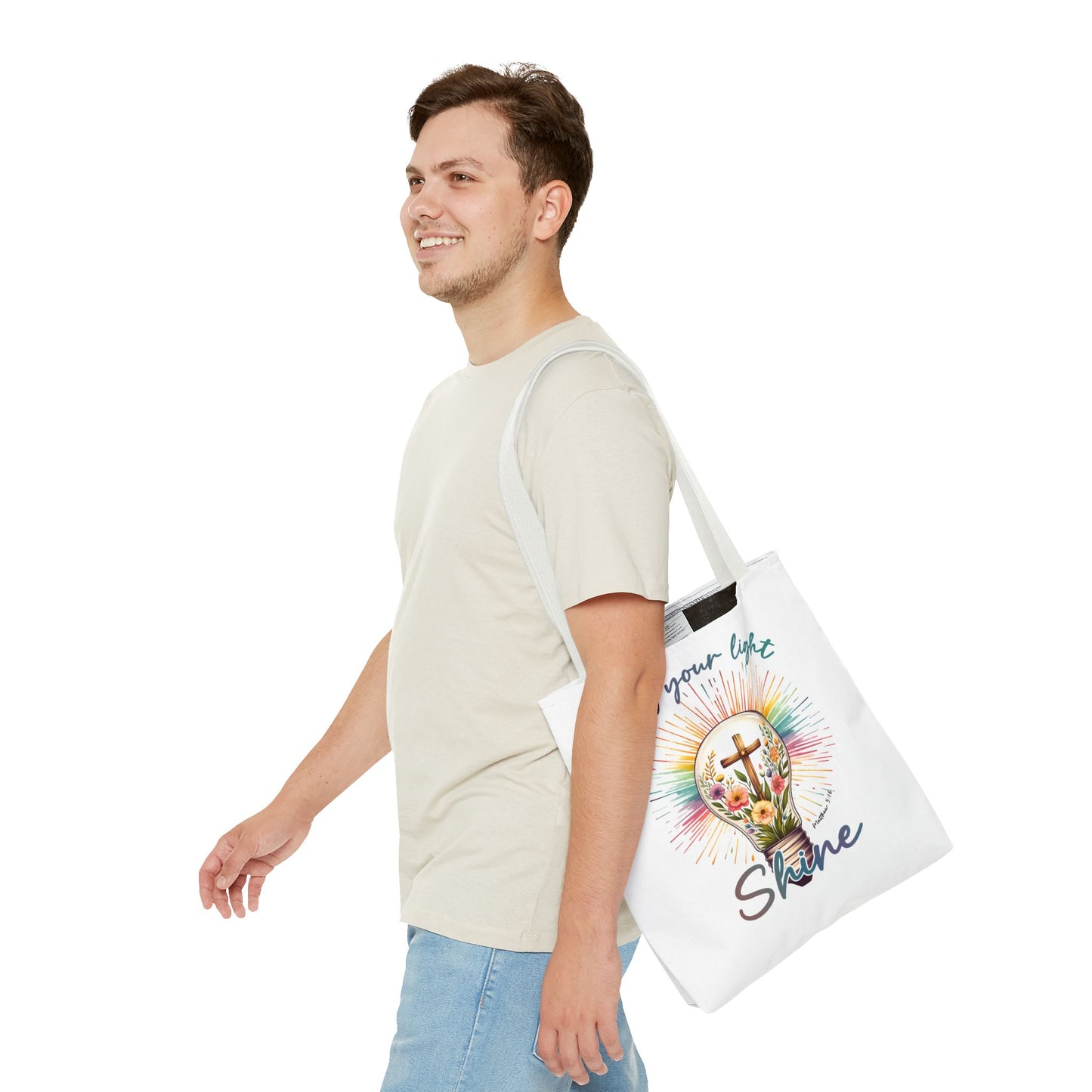 Inspirational Christian Tote Bag - Let Your Light Shine, Floral Design, Gift for Church, Bible Study, Mother's Day, Faith