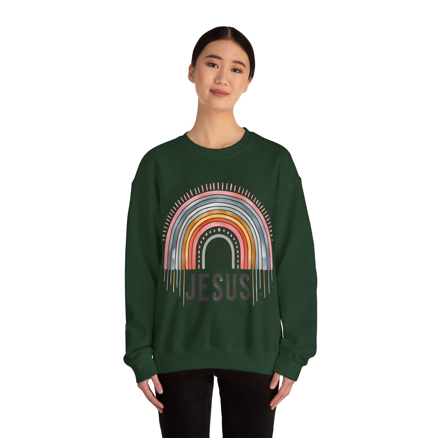 Jesus Rainbow Sweatshirt, Cozy Unisex Crewneck, Christian Apparel, Faith Sweatshirt, Gift for Believers, Inspirational Fashion