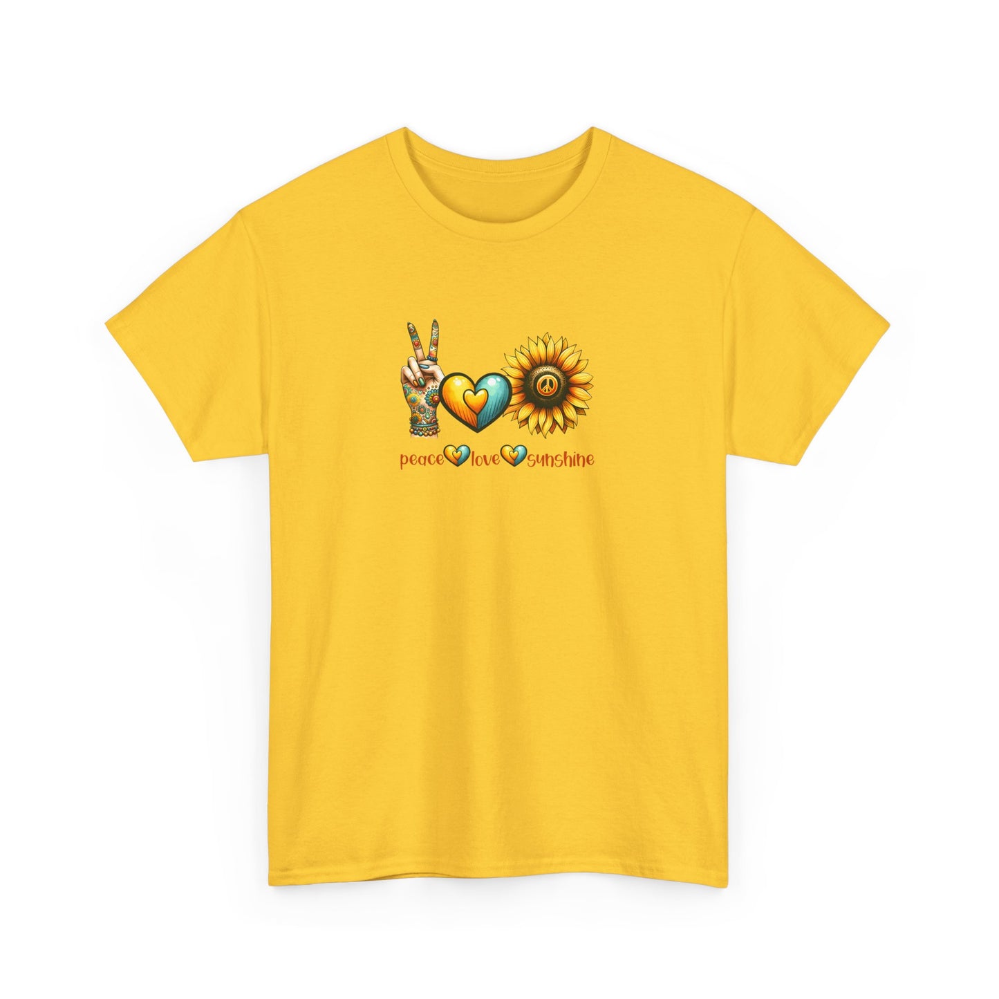 Peace Love Sunshine Unisex Heavy Cotton Tee, Vintage Graphic T-Shirt, Retro Vibe, Summer Wardrobe, Perfect Gift for Friends, Festivals