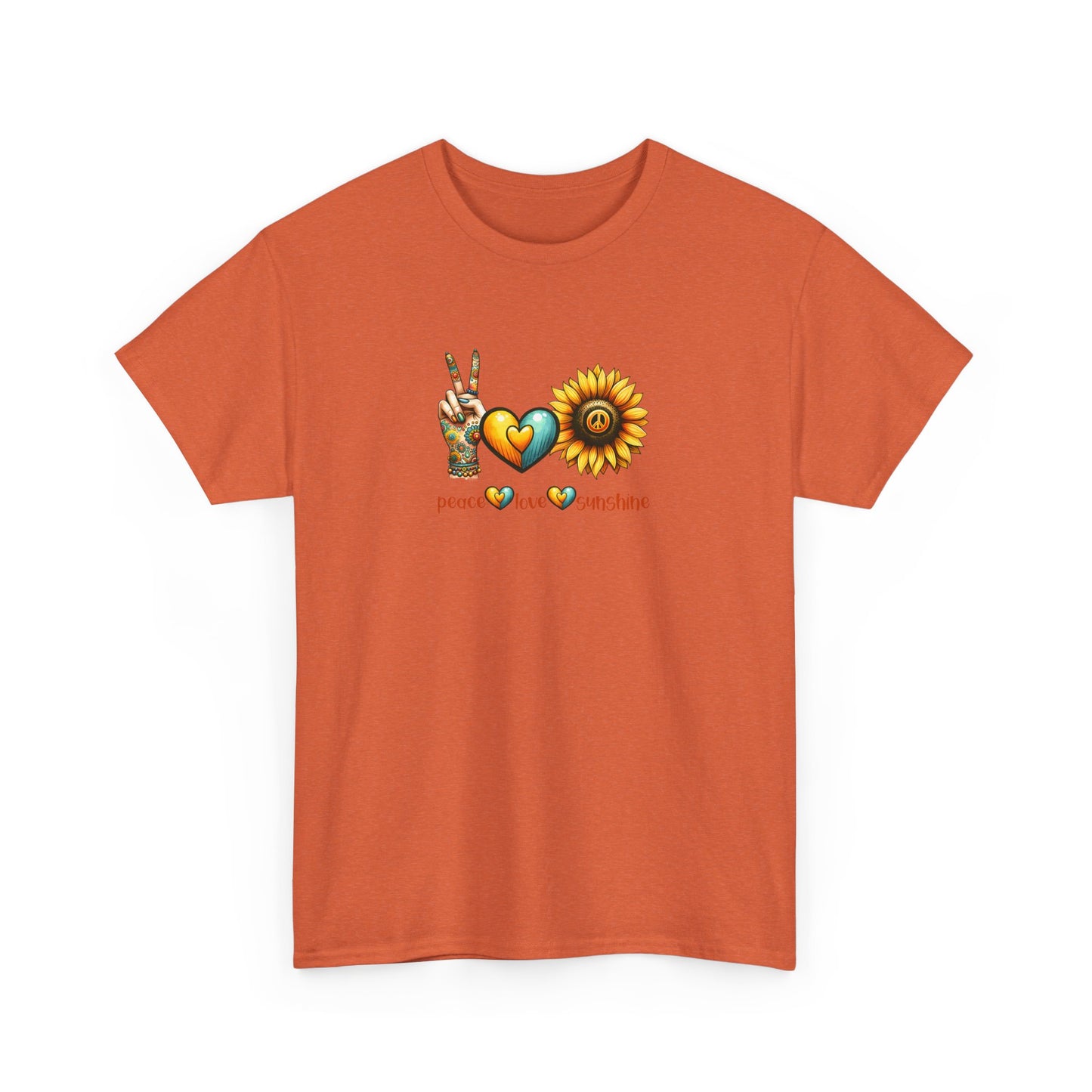 Peace Love Sunshine Unisex Heavy Cotton Tee, Vintage Graphic T-Shirt, Retro Vibe, Summer Wardrobe, Perfect Gift for Friends, Festivals