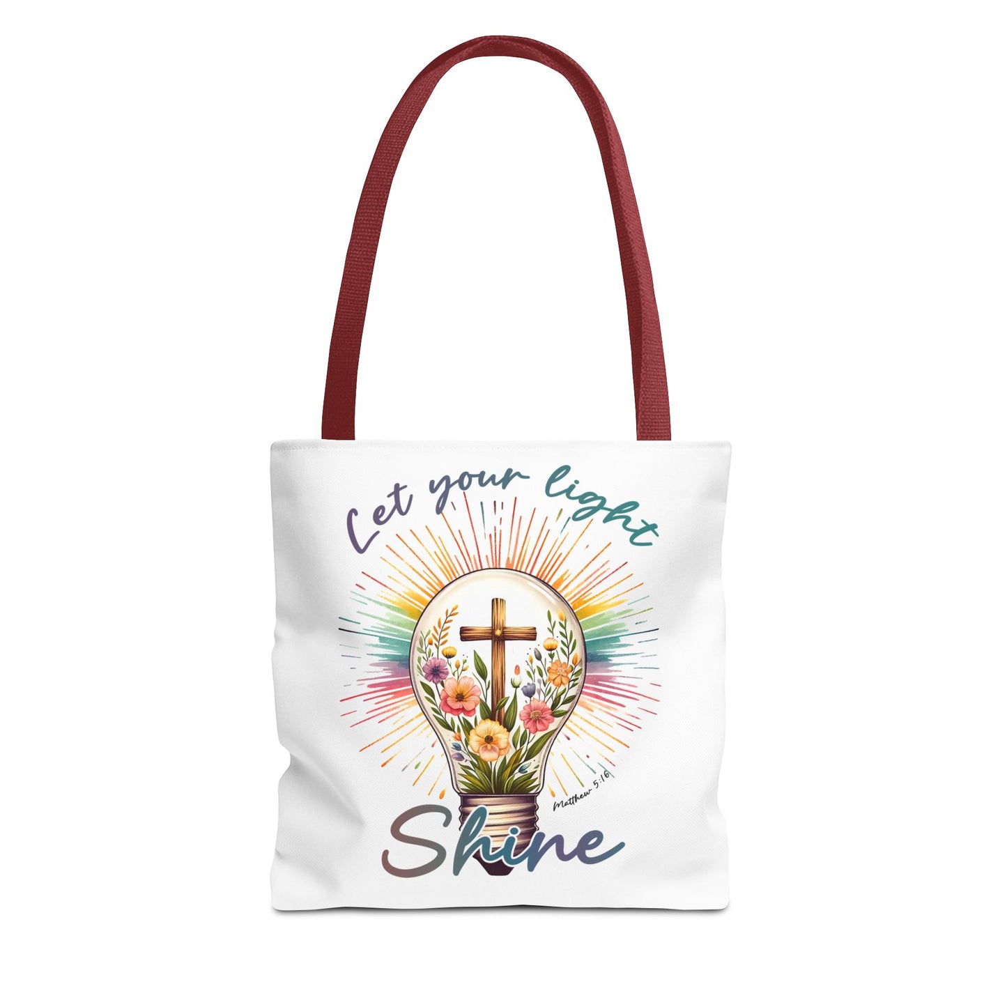 Inspirational Christian Tote Bag - Let Your Light Shine, Floral Design, Gift for Church, Bible Study, Mother's Day, Faith
