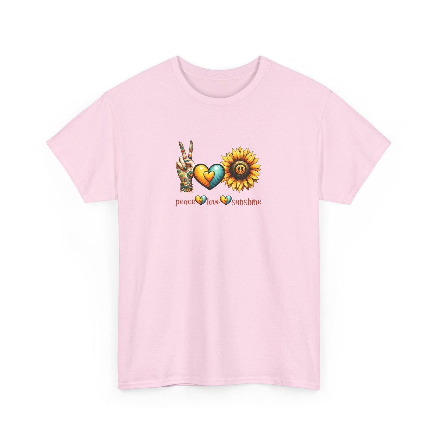 Peace Love Sunshine Unisex Heavy Cotton Tee, Vintage Graphic T-Shirt, Retro Vibe, Summer Wardrobe, Perfect Gift for Friends, Festivals