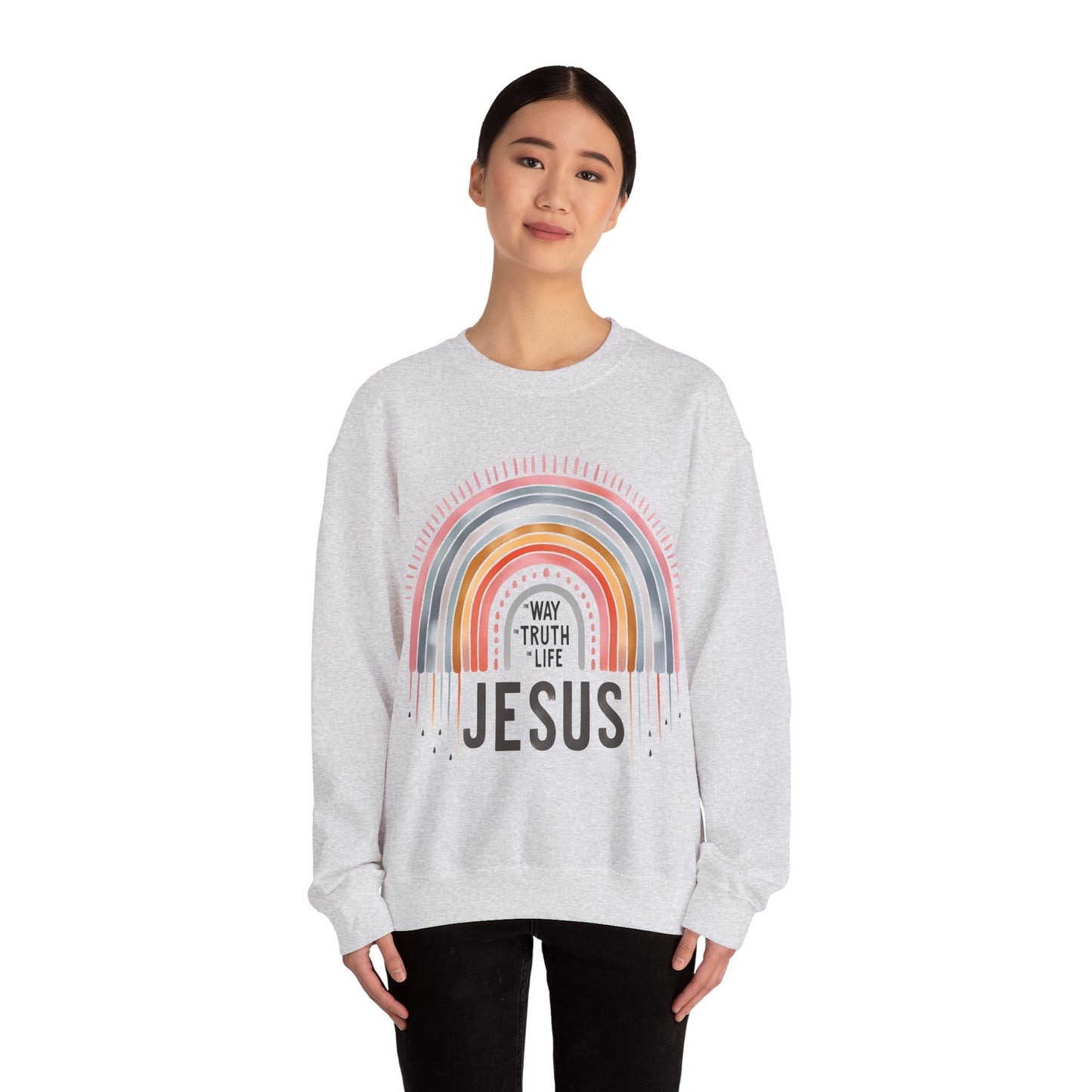Jesus Rainbow Sweatshirt, Cozy Unisex Crewneck, Christian Apparel, Faith Sweatshirt, Gift for Believers, Inspirational Fashion