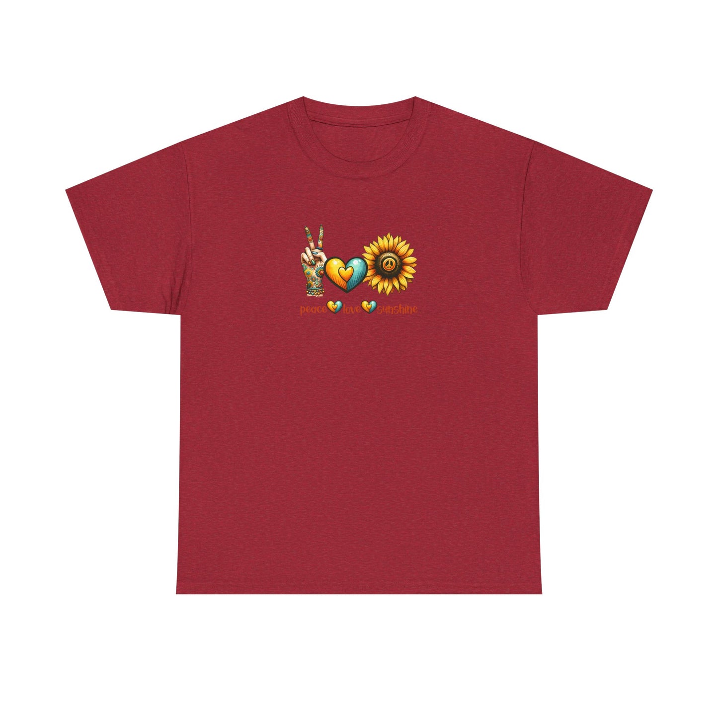Peace Love Sunshine Unisex Heavy Cotton Tee, Vintage Graphic T-Shirt, Retro Vibe, Summer Wardrobe, Perfect Gift for Friends, Festivals
