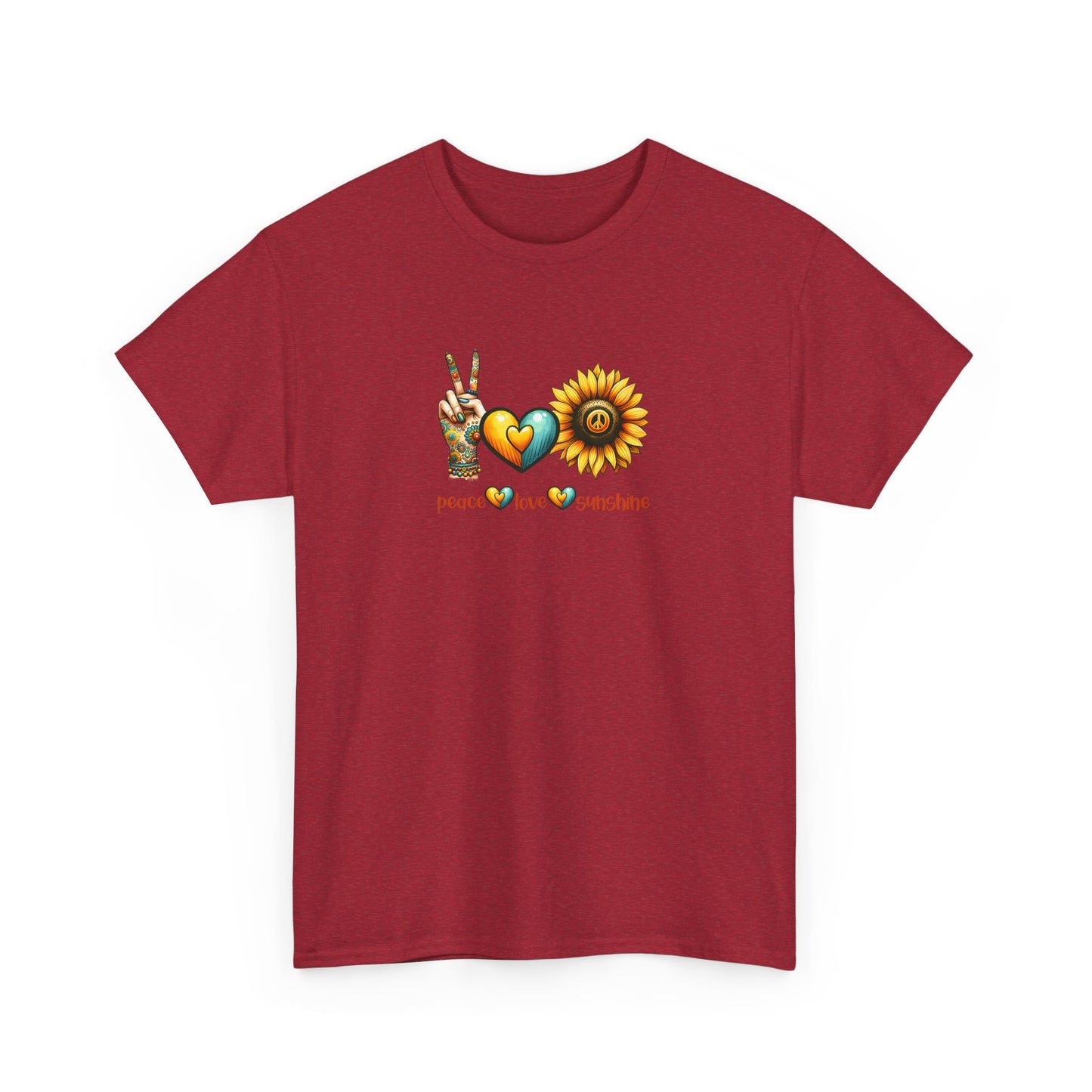 Peace Love Sunshine Unisex Heavy Cotton Tee, Vintage Graphic T-Shirt, Retro Vibe, Summer Wardrobe, Perfect Gift for Friends, Festivals