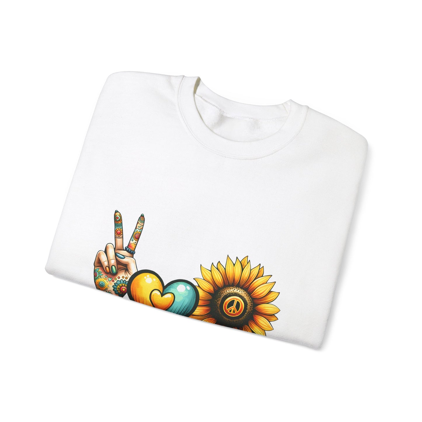 Peace Love Sunshine Sweatshirt, Unisex Crewneck, Boho Style, Gift for Her, Summer Vibes, Festival Wear, Eco-Friendly Sweatshirt