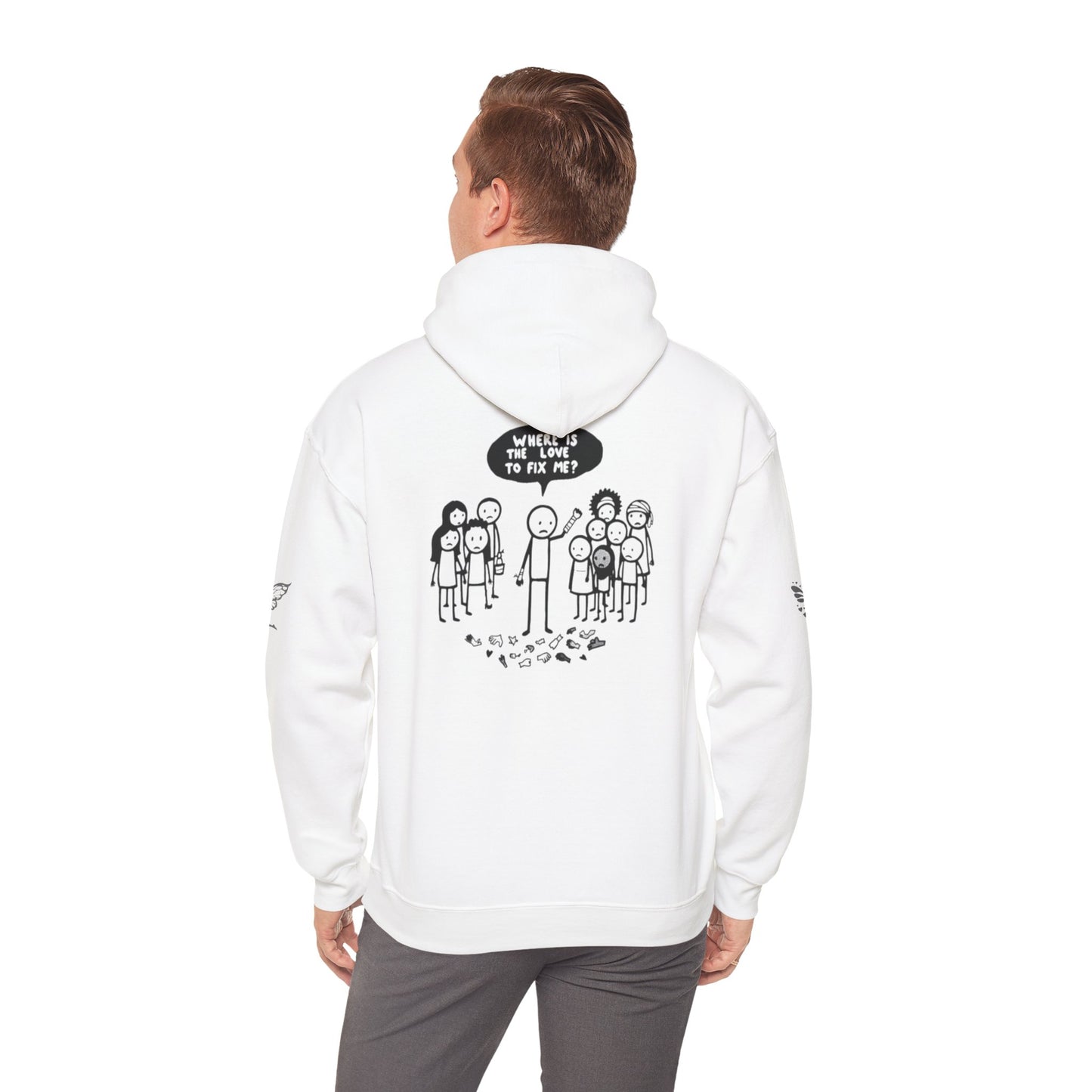 Hoodie - Broken Stick Figure Asking Who Can Fix Them
