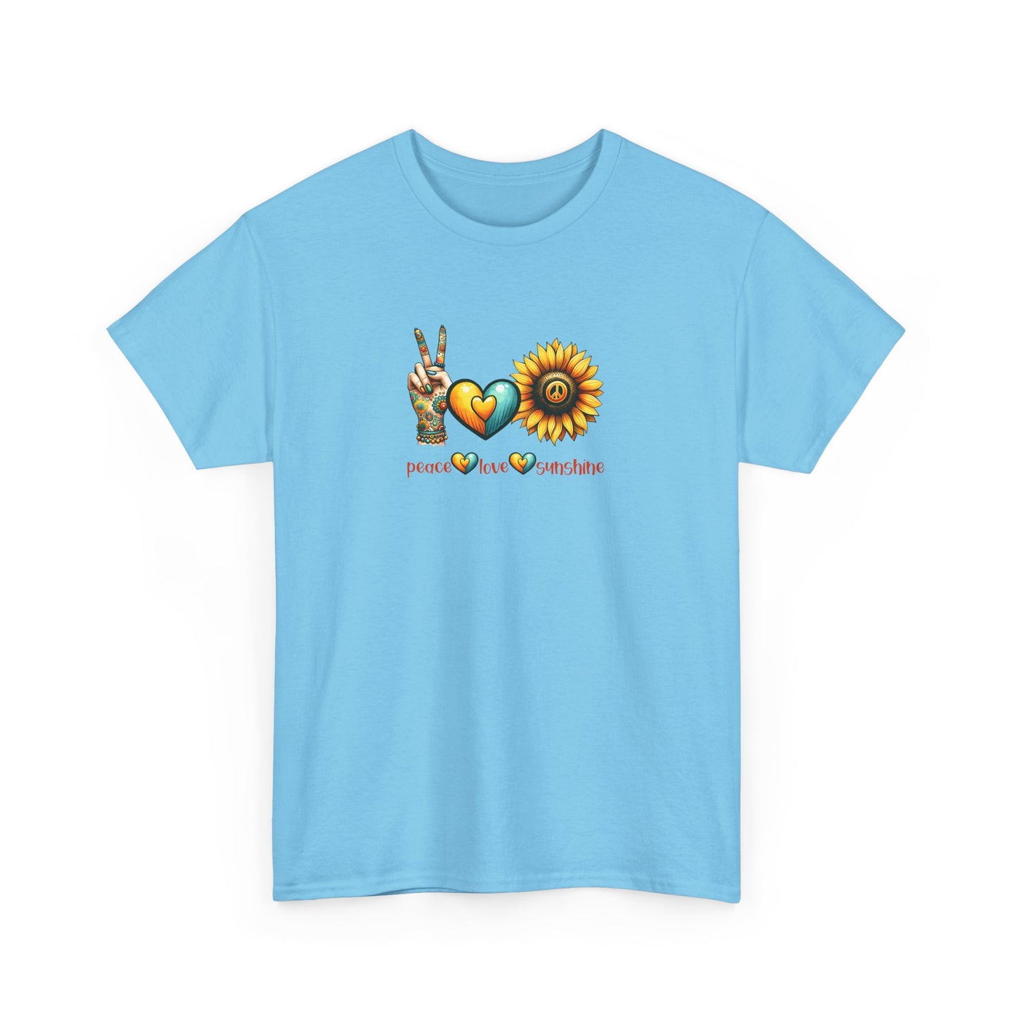 Peace Love Sunshine Unisex Heavy Cotton Tee, Vintage Graphic T-Shirt, Retro Vibe, Summer Wardrobe, Perfect Gift for Friends, Festivals
