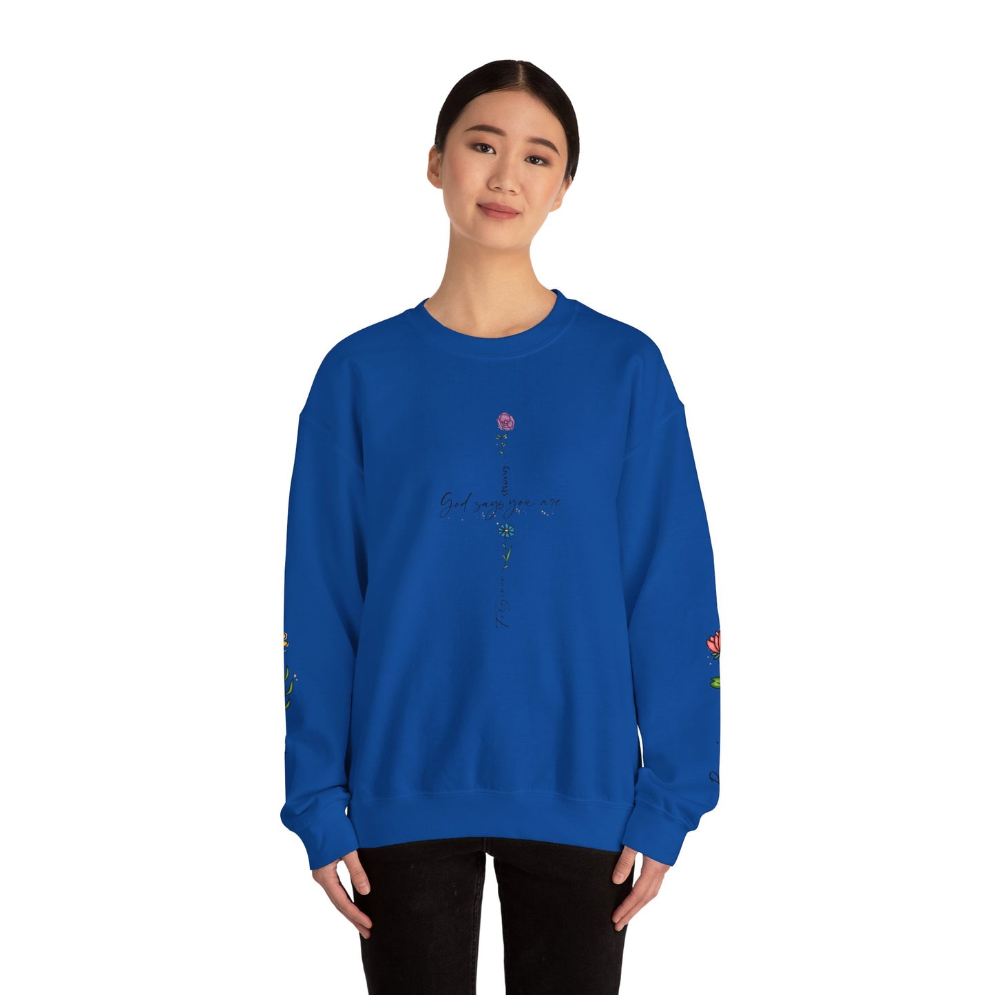 Cross Flowers Unisex Sweatshirt, Religious Lover Gift, Forgiveness Strength Shirt, Flower Buff Apparel, Unique Precious Sweater
