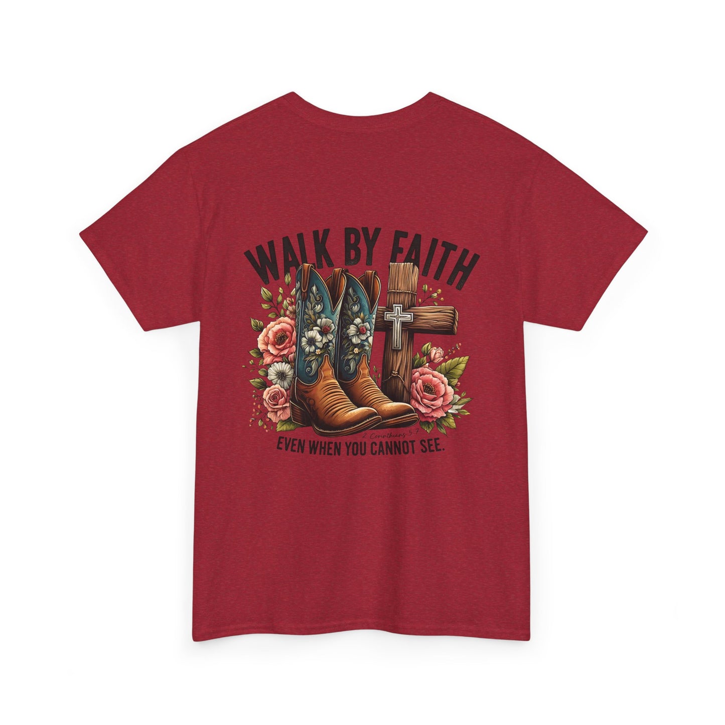 Walk by Faith Unisex Heavy Cotton Tee - Inspirational Cowboy Boots Shirt, Faith-Based Apparel, Christian Gift, Casual Everyday Wear,