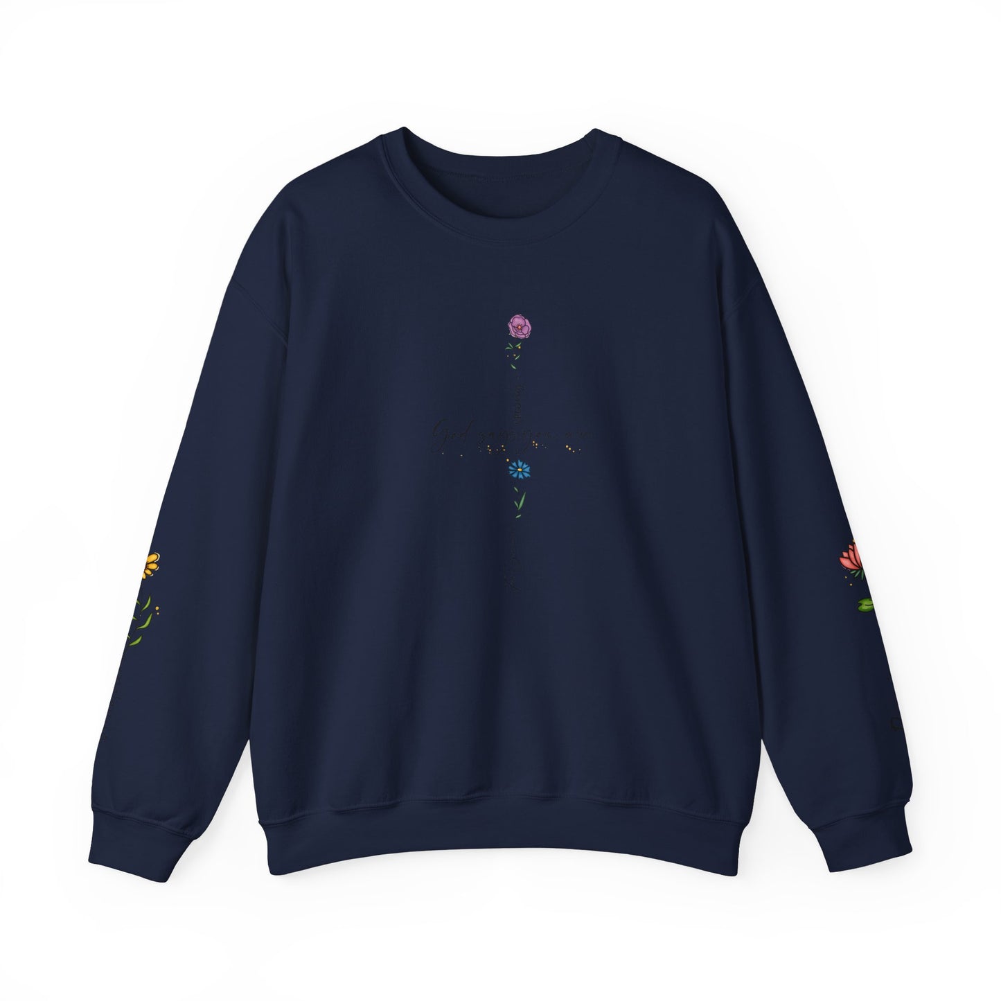 Cross Flowers Unisex Sweatshirt, Religious Lover Gift, Forgiveness Strength Shirt, Flower Buff Apparel, Unique Precious Sweater