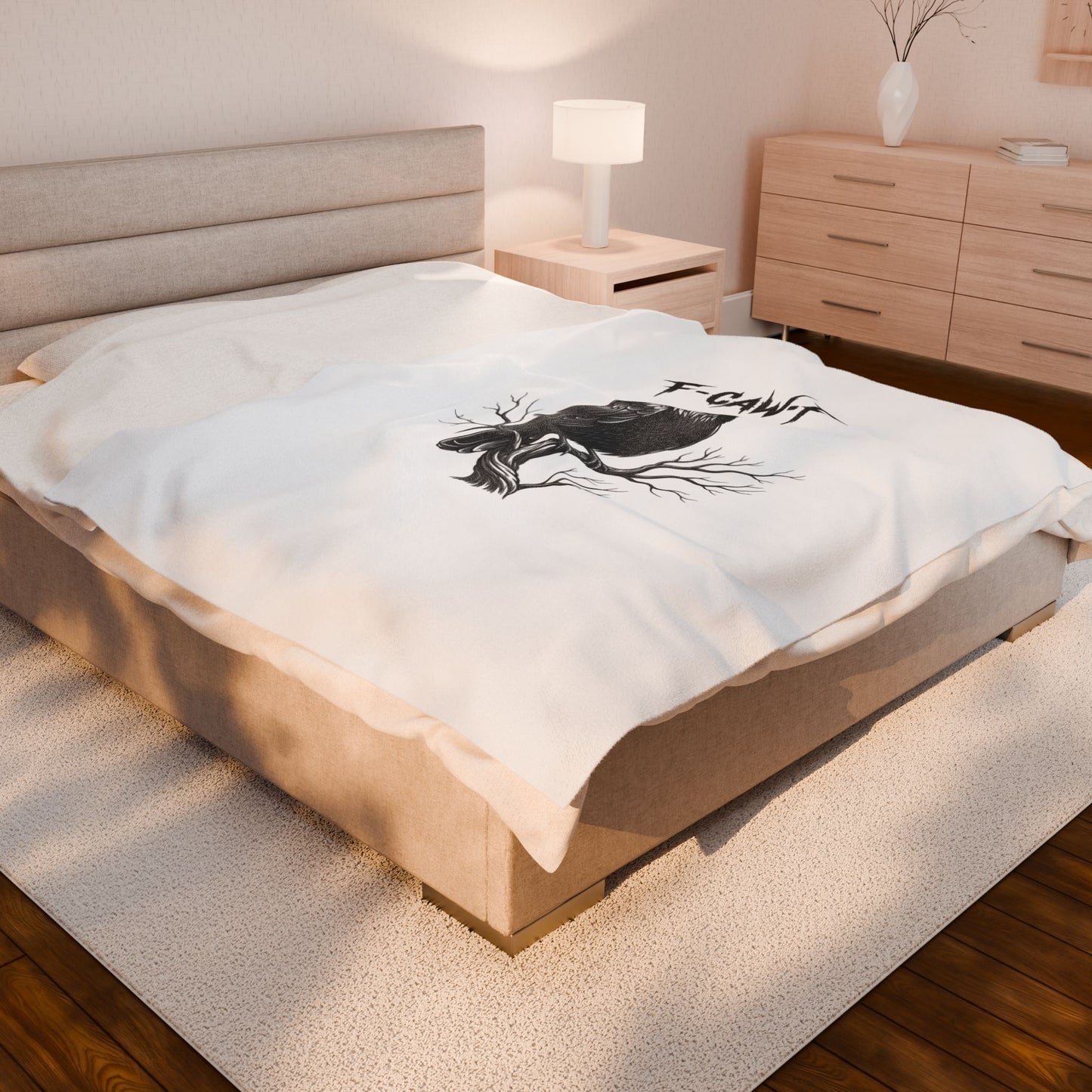 Cawing Raven Plush Blanket | Soft Throw for Cozy Nights, Home Decor, Gifts for Bird Lovers, Halloween Decor, Rustic Living