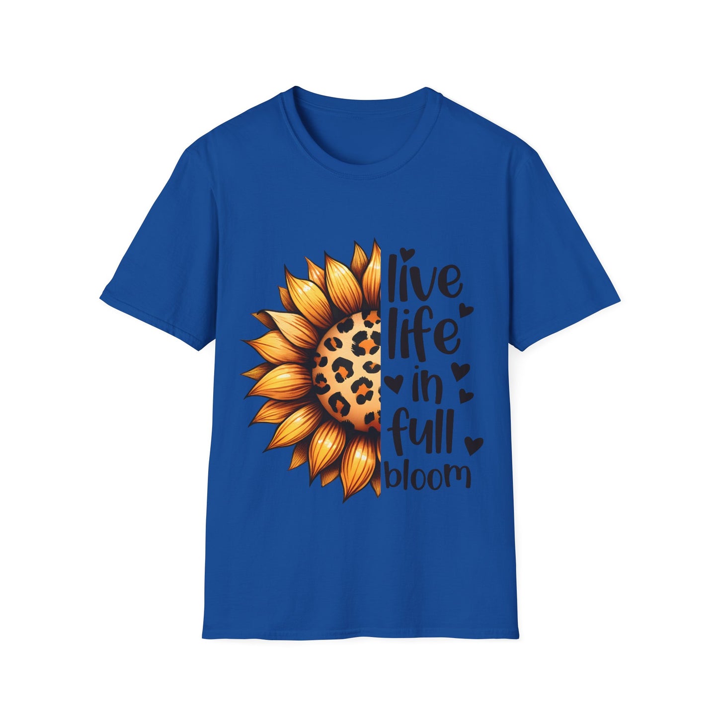 Live Life in Full Bloom Sunflower Tee, Unisex Softstyle T-Shirt, Floral Graphic Shirt, Gift for Nature Lovers, Spring/Summer Fashion,