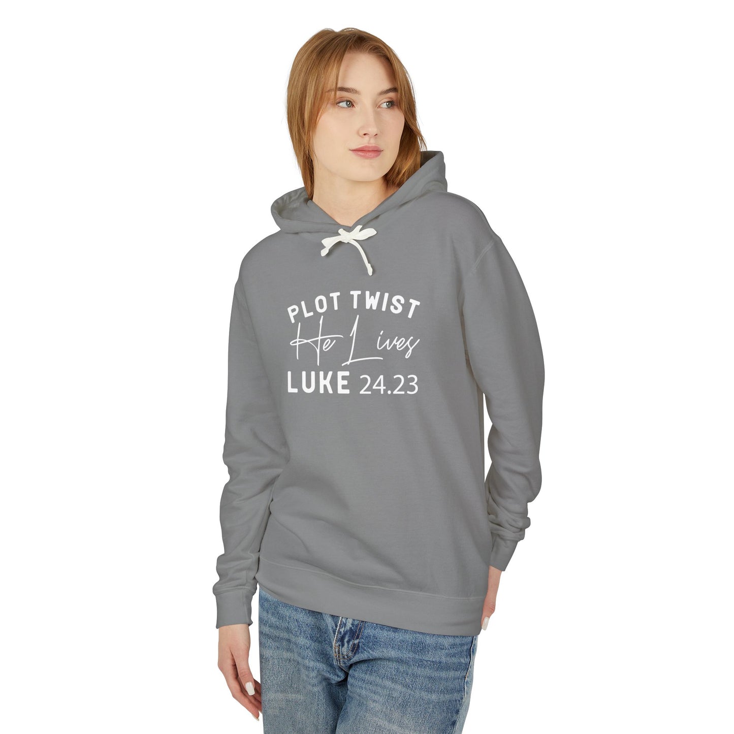 Religious Quotes Lightweight Hoodie, Plot Twist He Lives 24:13 Church Easter Sweatshirt, Unisex Hooded Sweatshirt for Christians, Religious