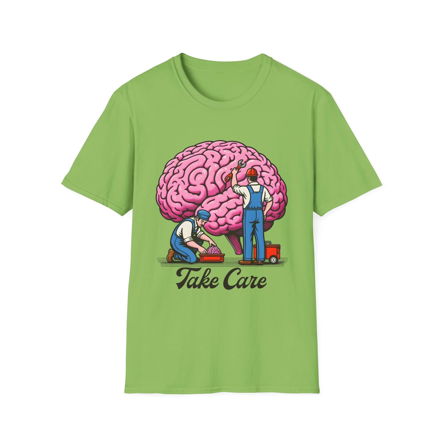 Take Care Brain T-Shirt, Fun Graphic Tee, Mental Health Awareness Shirt, Gift for Caregivers, Casual Wear, Unisex Softstyle