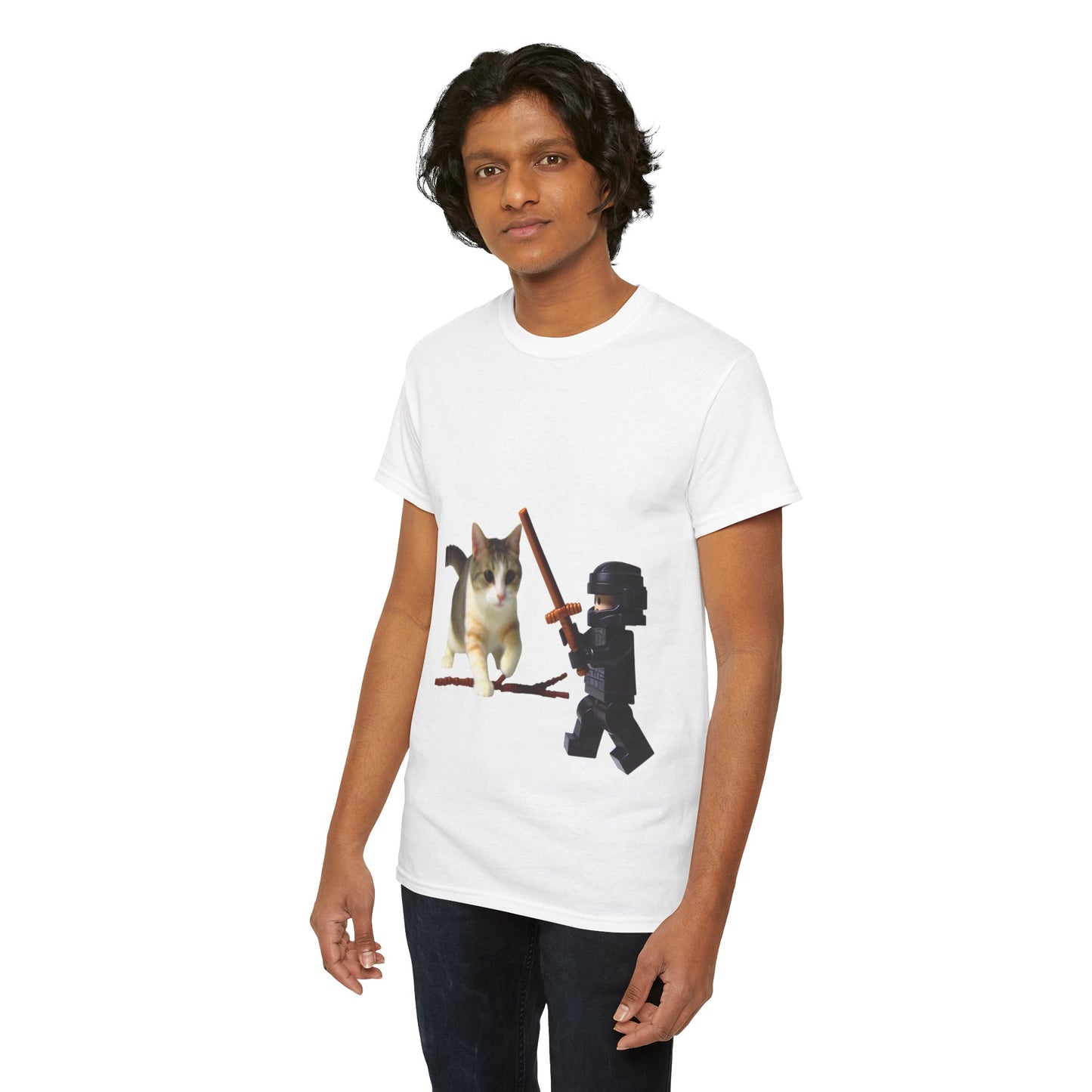Lego Darth Vader Unisex Tee - Darth Vader Sword Fighting with Cat Design