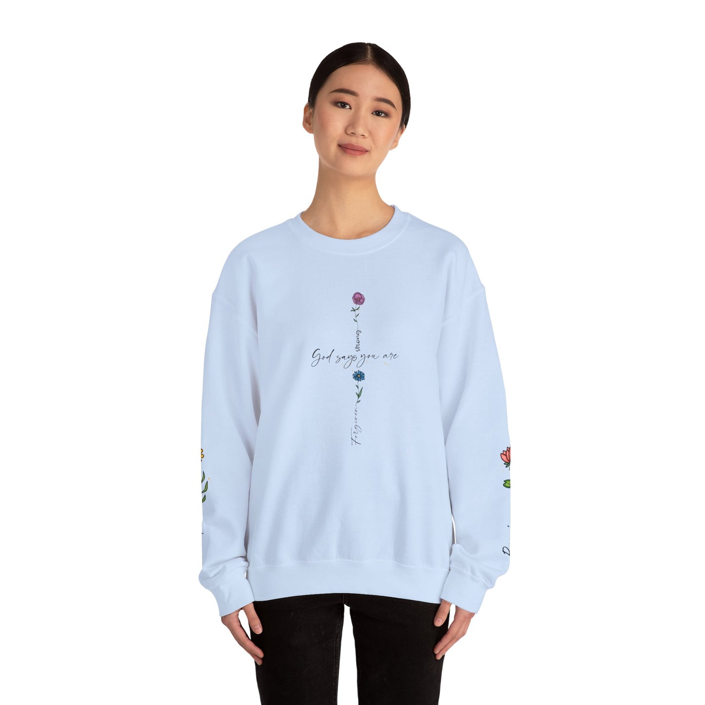 Cross Flowers Unisex Sweatshirt, Religious Lover Gift, Forgiveness Strength Shirt, Flower Buff Apparel, Unique Precious Sweater