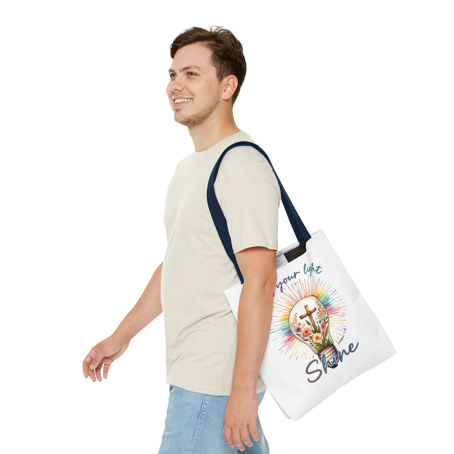Inspirational Christian Tote Bag - Let Your Light Shine, Floral Design, Gift for Church, Bible Study, Mother's Day, Faith
