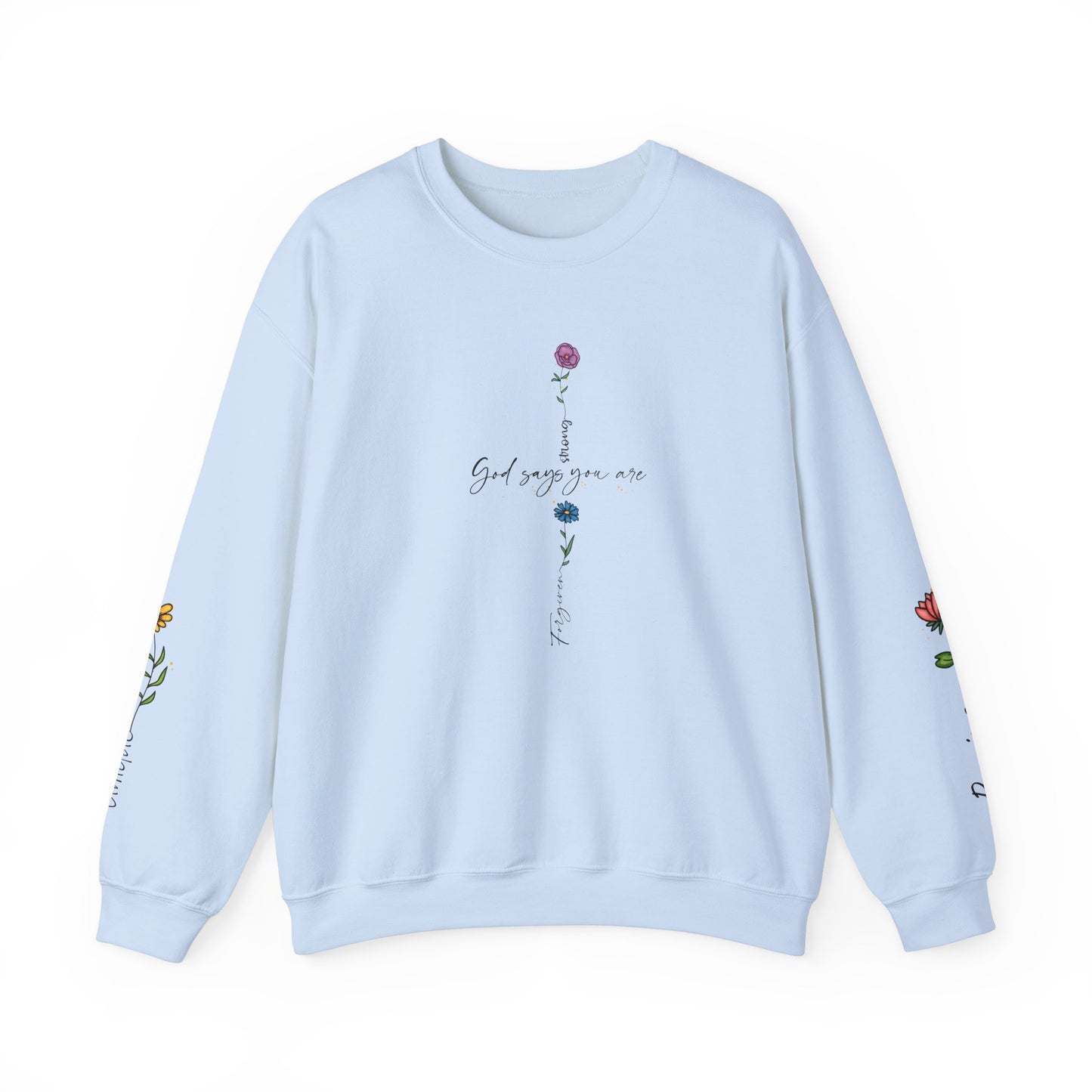 Cross Flowers Unisex Sweatshirt, Religious Lover Gift, Forgiveness Strength Shirt, Flower Buff Apparel, Unique Precious Sweater