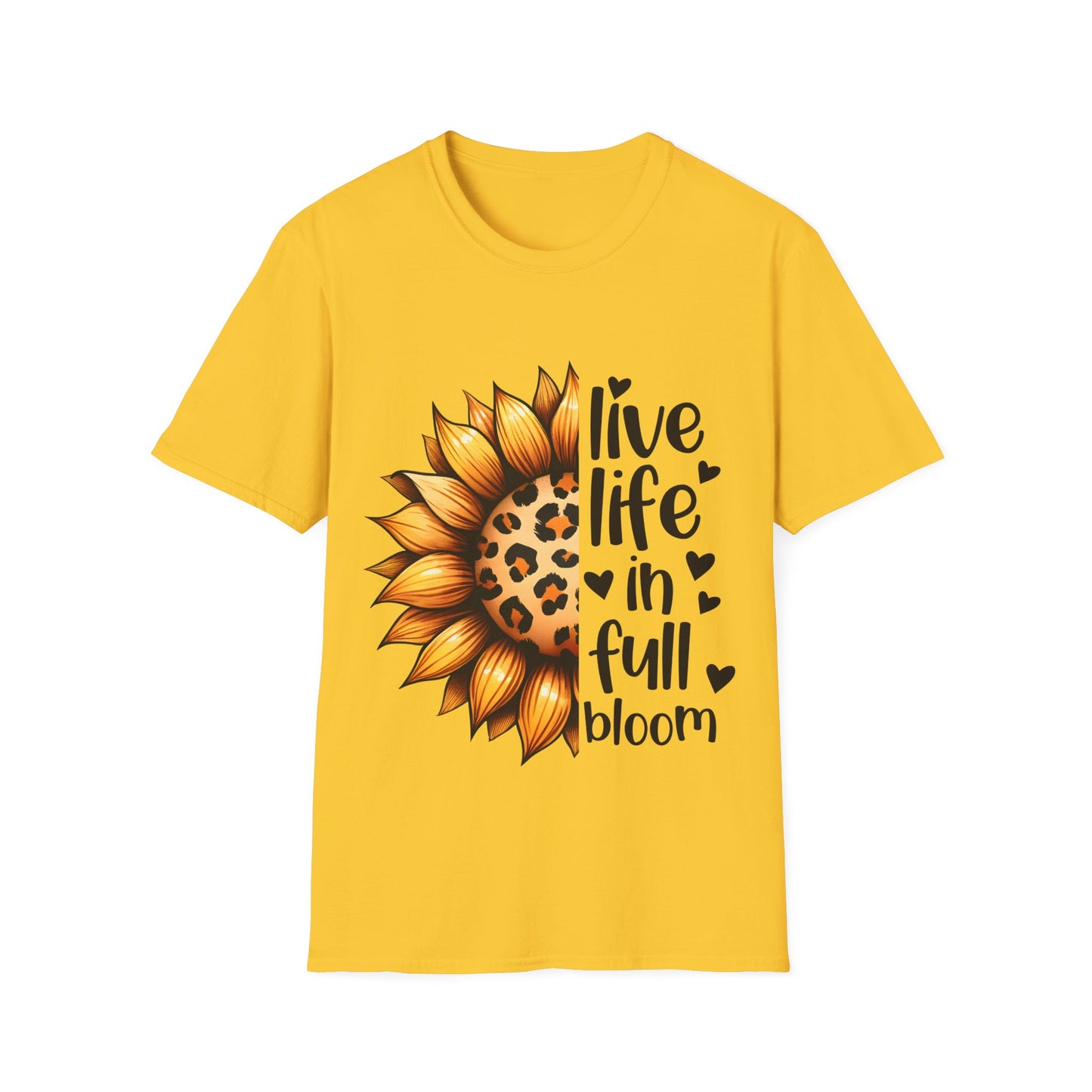 Live Life in Full Bloom Sunflower Tee, Unisex Softstyle T-Shirt, Floral Graphic Shirt, Gift for Nature Lovers, Spring/Summer Fashion,