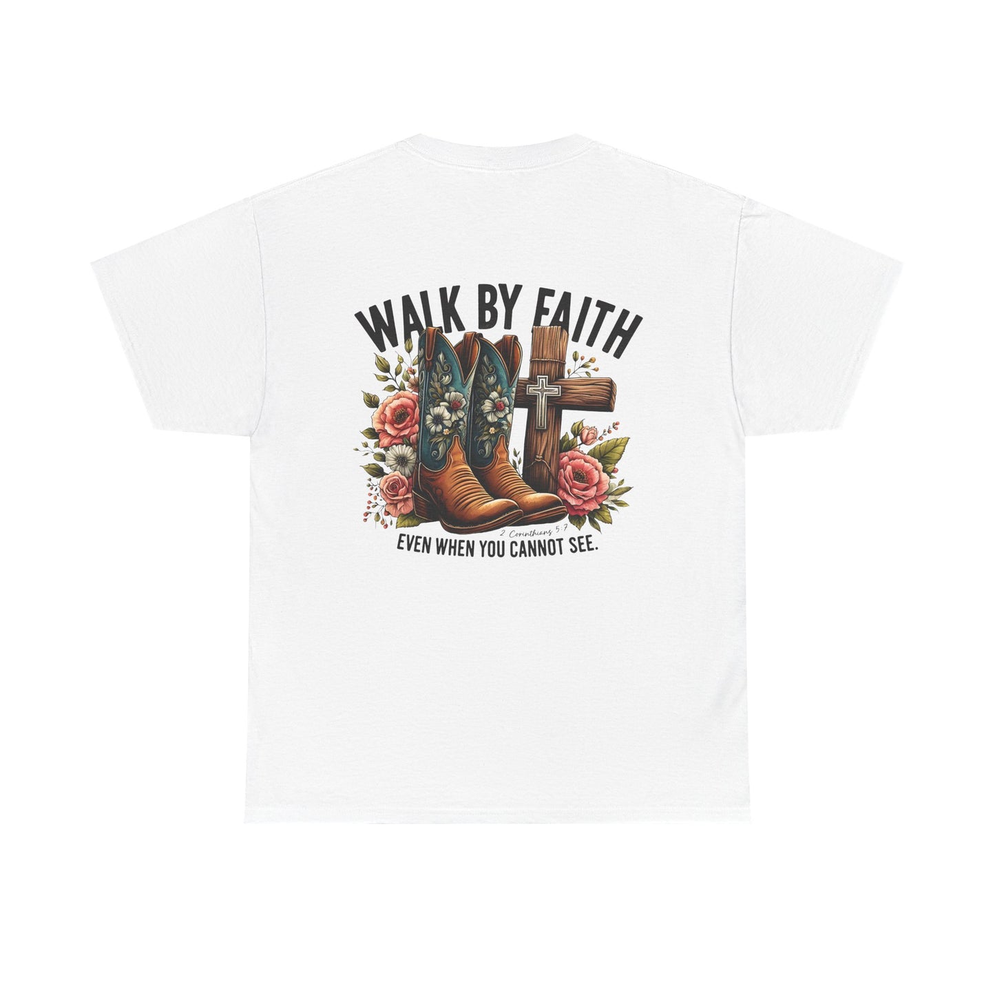 Walk by Faith Unisex Heavy Cotton Tee - Inspirational Cowboy Boots Shirt, Faith-Based Apparel, Christian Gift, Casual Everyday Wear,