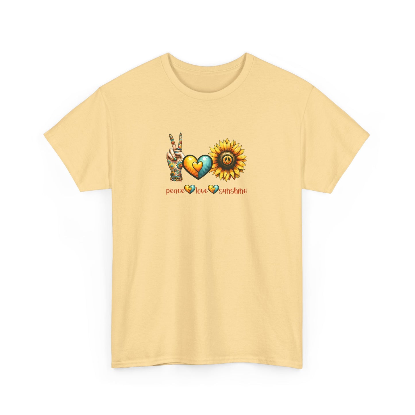 Peace Love Sunshine Unisex Heavy Cotton Tee, Vintage Graphic T-Shirt, Retro Vibe, Summer Wardrobe, Perfect Gift for Friends, Festivals