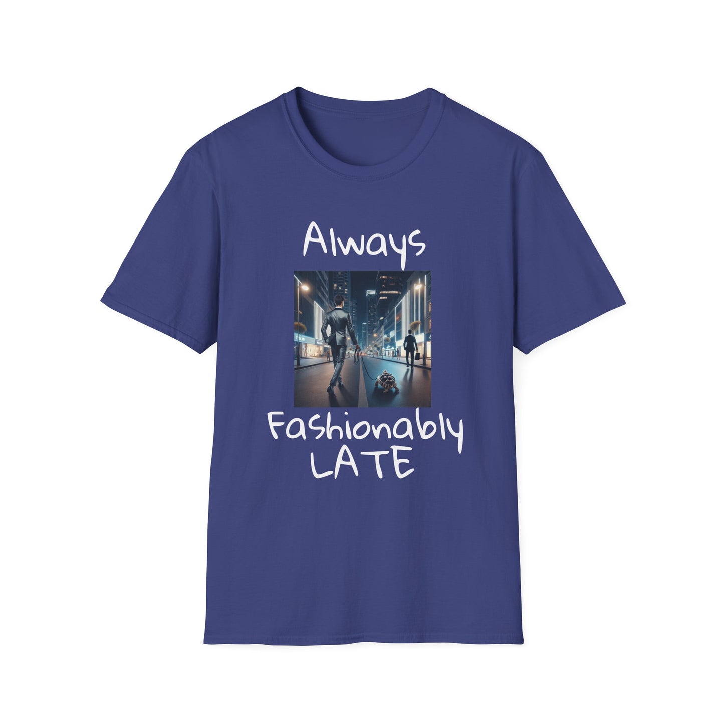 Fashionably Late Tortoise Unisex T-Shirt, Funny Mens Graphic Tee, Nightlife City Street Fashion Shirt, Men's Urban Style Top, Unique Gift