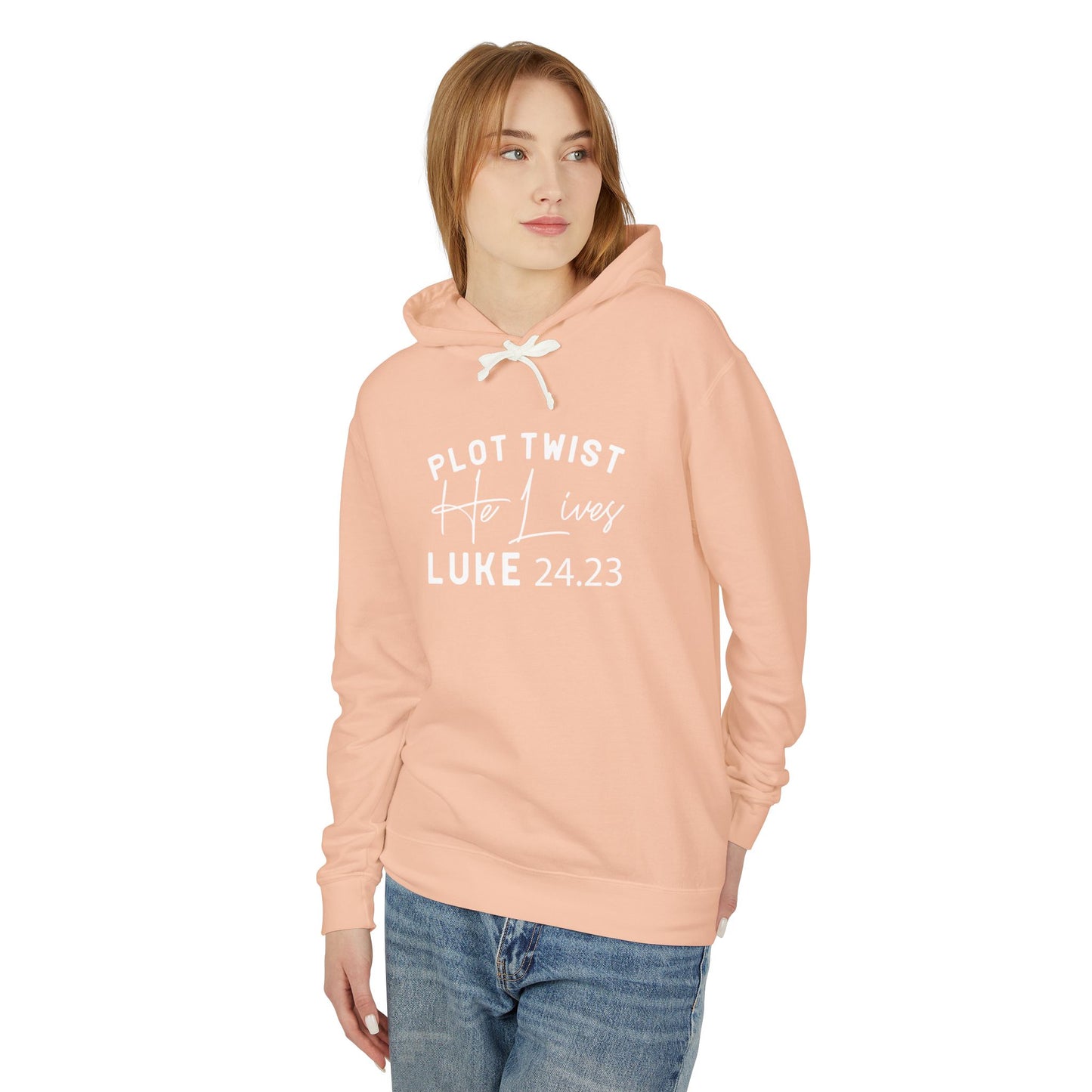 Religious Quotes Lightweight Hoodie, Plot Twist He Lives 24:13 Church Easter Sweatshirt, Unisex Hooded Sweatshirt for Christians, Religious