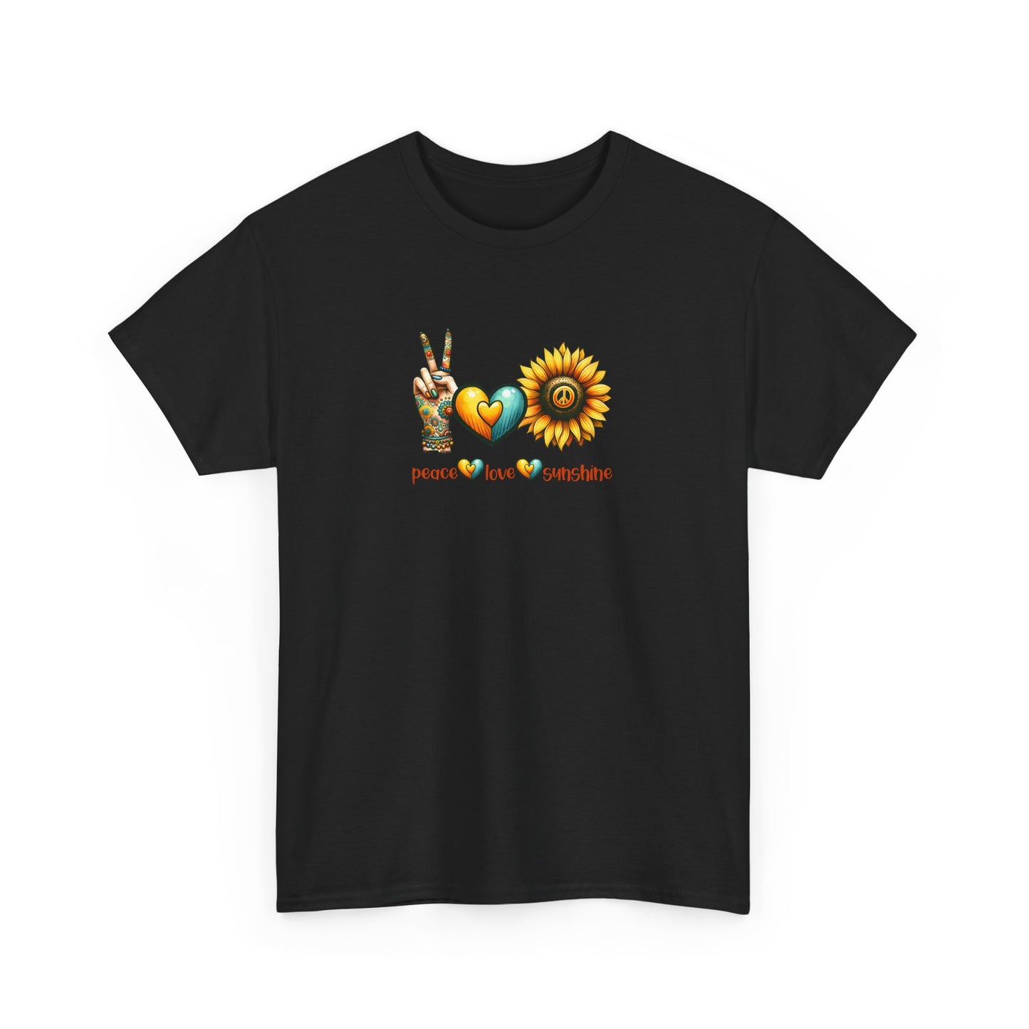 Peace Love Sunshine Unisex Heavy Cotton Tee, Vintage Graphic T-Shirt, Retro Vibe, Summer Wardrobe, Perfect Gift for Friends, Festivals