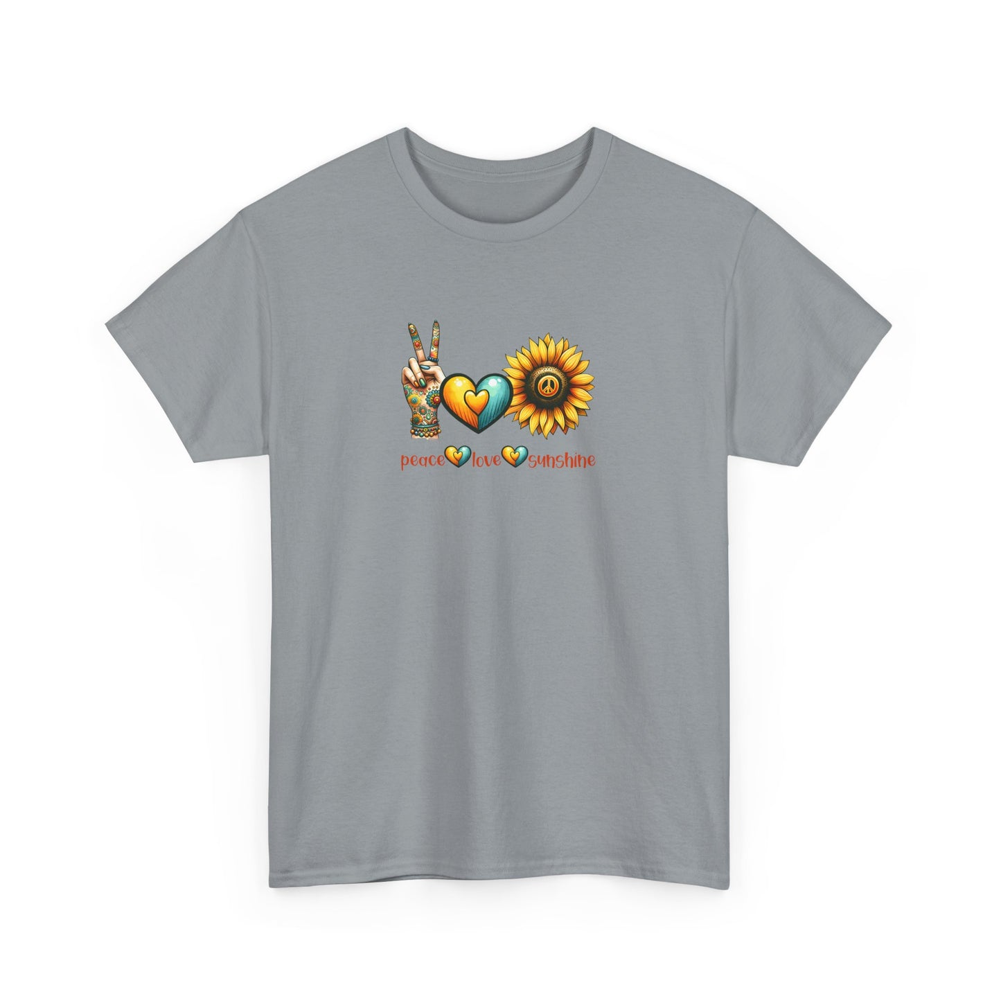 Peace Love Sunshine Unisex Heavy Cotton Tee, Vintage Graphic T-Shirt, Retro Vibe, Summer Wardrobe, Perfect Gift for Friends, Festivals