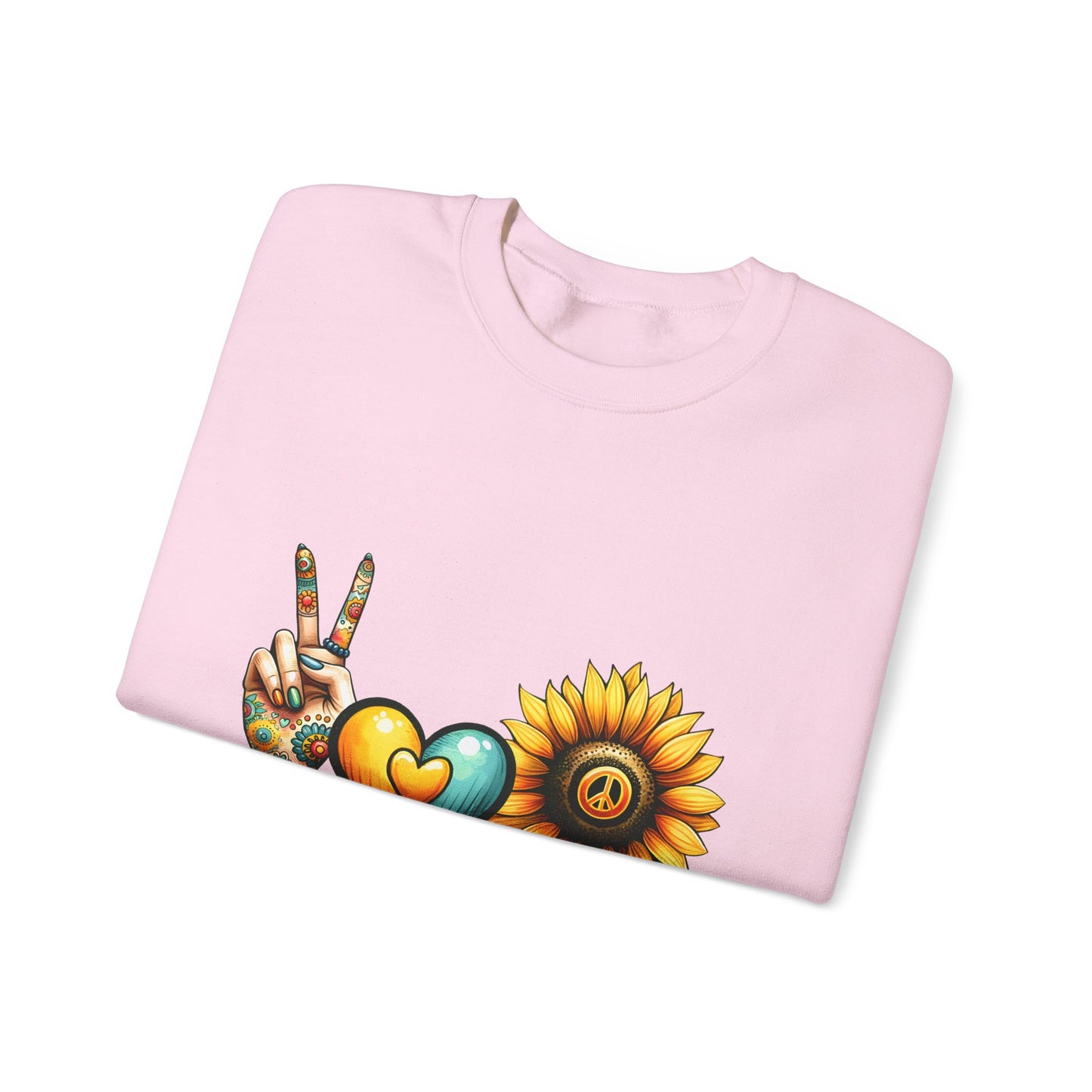 Peace Love Sunshine Sweatshirt, Unisex Crewneck, Boho Style, Gift for Her, Summer Vibes, Festival Wear, Eco-Friendly Sweatshirt