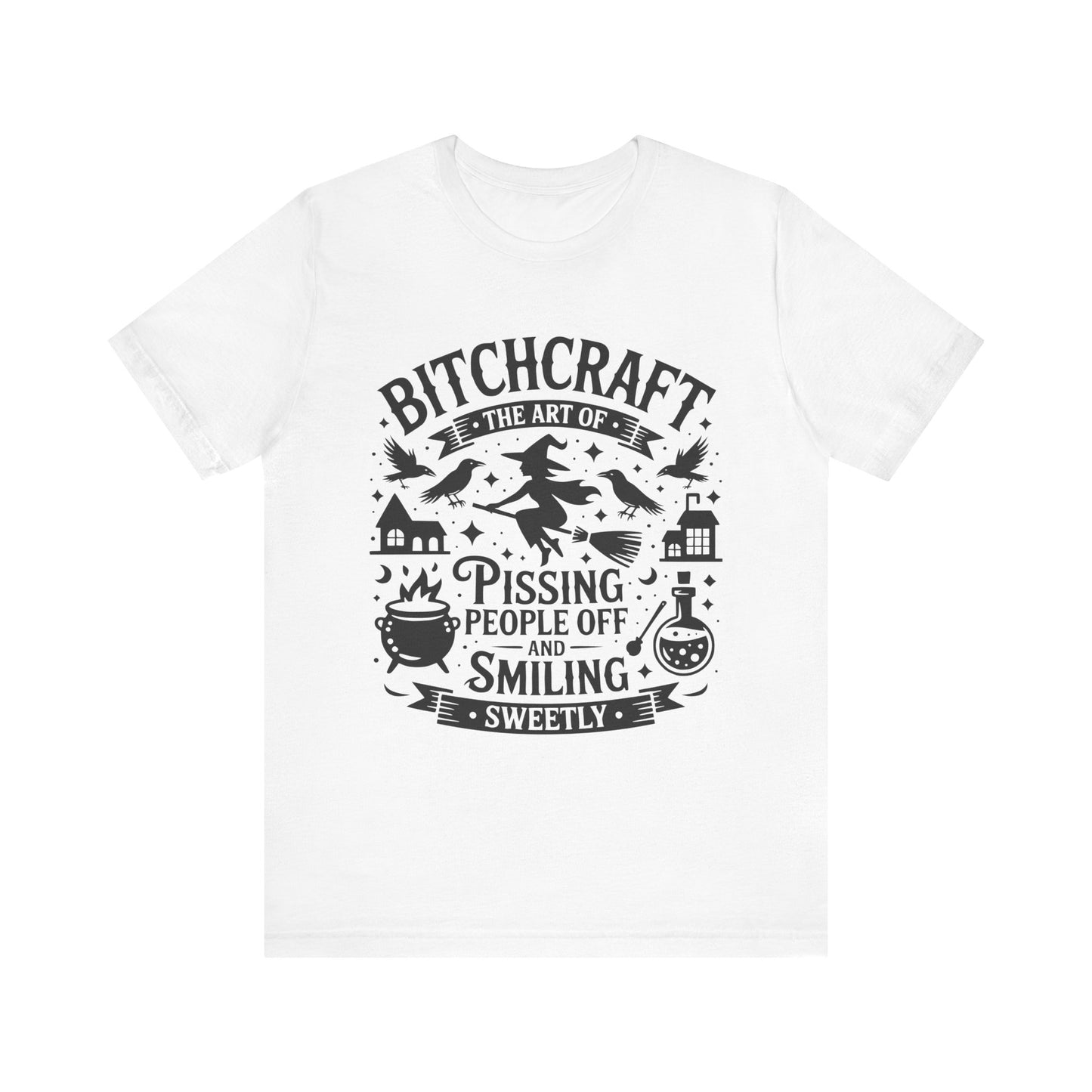 Witty Witchcraft Tee, Bitchcraft T-Shirt for Witches, Funny Short Sleeve Top, Gift for Halloween, Witchy Fashion