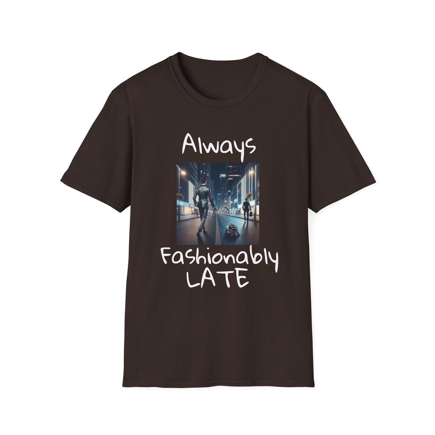 Fashionably Late Tortoise Unisex T-Shirt, Funny Mens Graphic Tee, Nightlife City Street Fashion Shirt, Men's Urban Style Top, Unique Gift