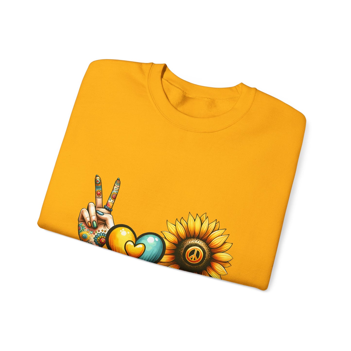 Peace Love Sunshine Sweatshirt, Unisex Crewneck, Boho Style, Gift for Her, Summer Vibes, Festival Wear, Eco-Friendly Sweatshirt