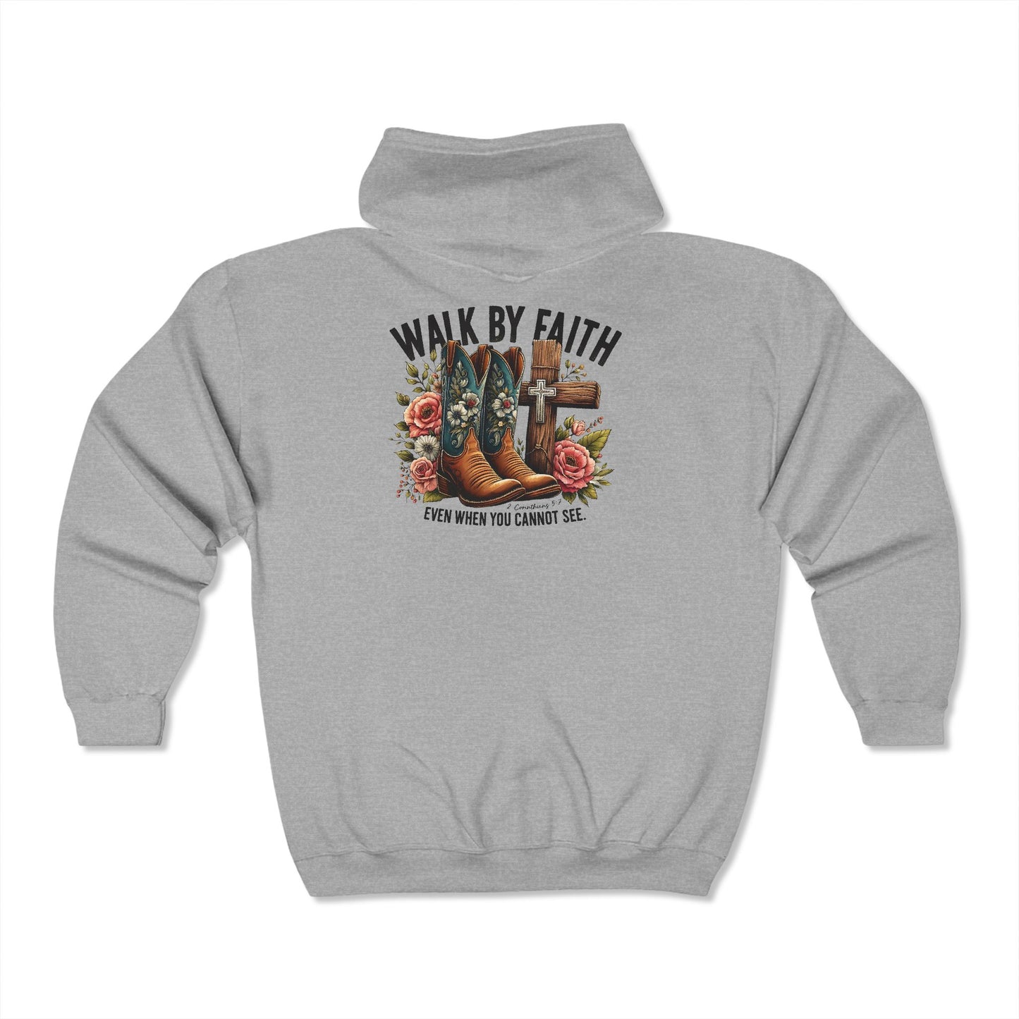 Faith & Spirit Full Zip Sweatshirt - Walk by Faith Design, Inspirational Apparel, Unisex Fashion, Gift for Believers, Cozy Layering