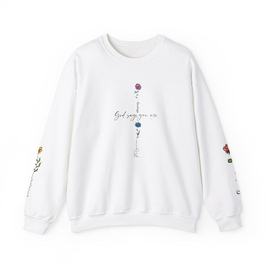 Cross Flowers Unisex Sweatshirt, Religious Lover Gift, Forgiveness Strength Shirt, Flower Buff Apparel, Unique Precious Sweater