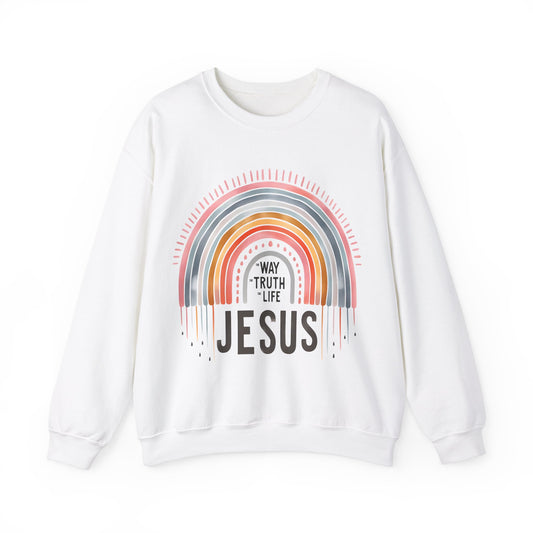 Jesus Rainbow Sweatshirt, Cozy Unisex Crewneck, Christian Apparel, Faith Sweatshirt, Gift for Believers, Inspirational Fashion