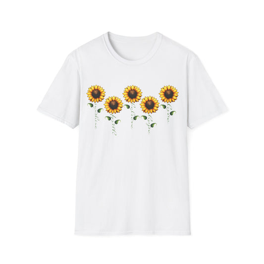 Sunflower Garden Unisex Softstyle T-Shirt, Floral Tee, Nature Lover Gift, Summer Apparel, Boho Aesthetic