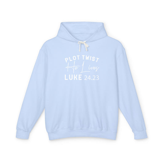 Religious Quotes Lightweight Hoodie, Plot Twist He Lives 24:13 Church Easter Sweatshirt, Unisex Hooded Sweatshirt for Christians, Religious